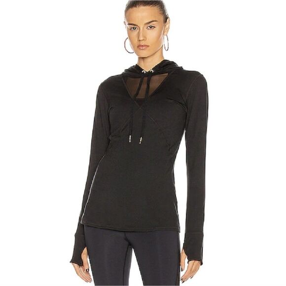 Alala Black Mesh Triangle Neck Drawstring Hoodie Athleisure Hooded Pullover - Picture 1 of 11